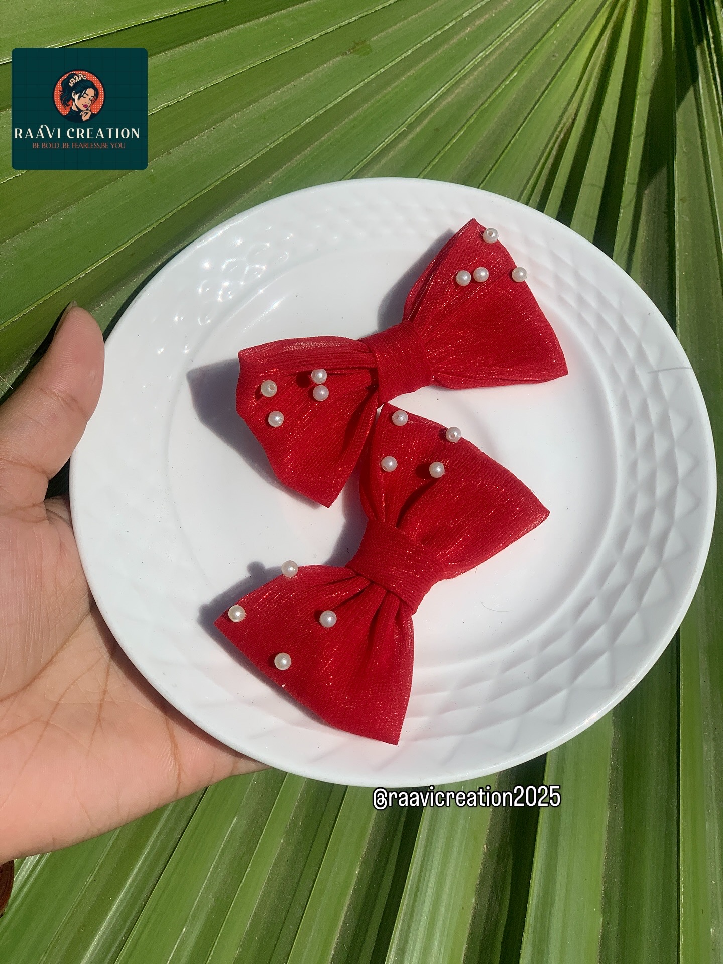 Red Pearl Studded Hair Bows