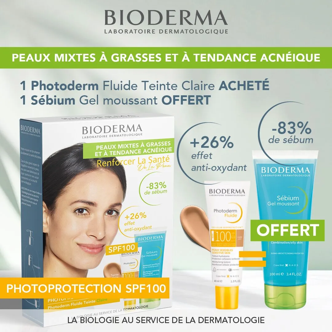 BIODERMA PHOTODERM FLUIDE MAX SPF 100 TEINTE TRES CLAIRE + SEBIUM GEL 100 ML