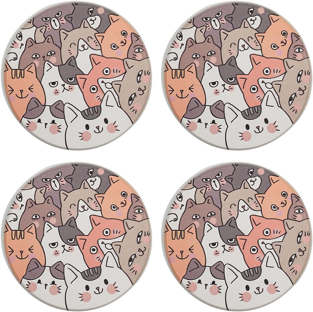 Hive Mind 珪藻土コースター 4枚入 直径10cm×厚さ1cm 吸水コースター アスベスト不使用 吸水 速乾 丸型 C