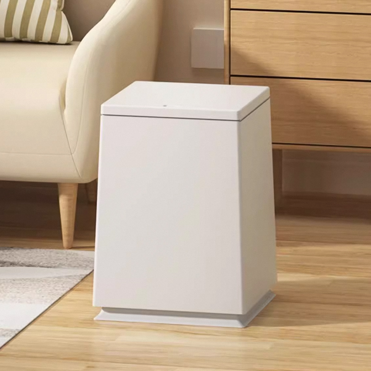 Hive mind 蓋付きモダンゴミ箱 ホワイト 12L 北欧風デザイン スタイリッシュダストボックス ゴミ袋が見えない 寝室 トイレ 洗面所 オフィス用 2重構造 薄型ごみ箱