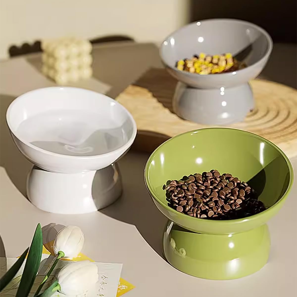  Hive Mind 猫用フードボウル 15度の傾斜 食べやすい 犬猫兼用陶器食器 餌入れ 水飲み (