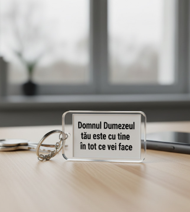 Breloc de chei personalizat cu verset biblic – Domnul este cu tine