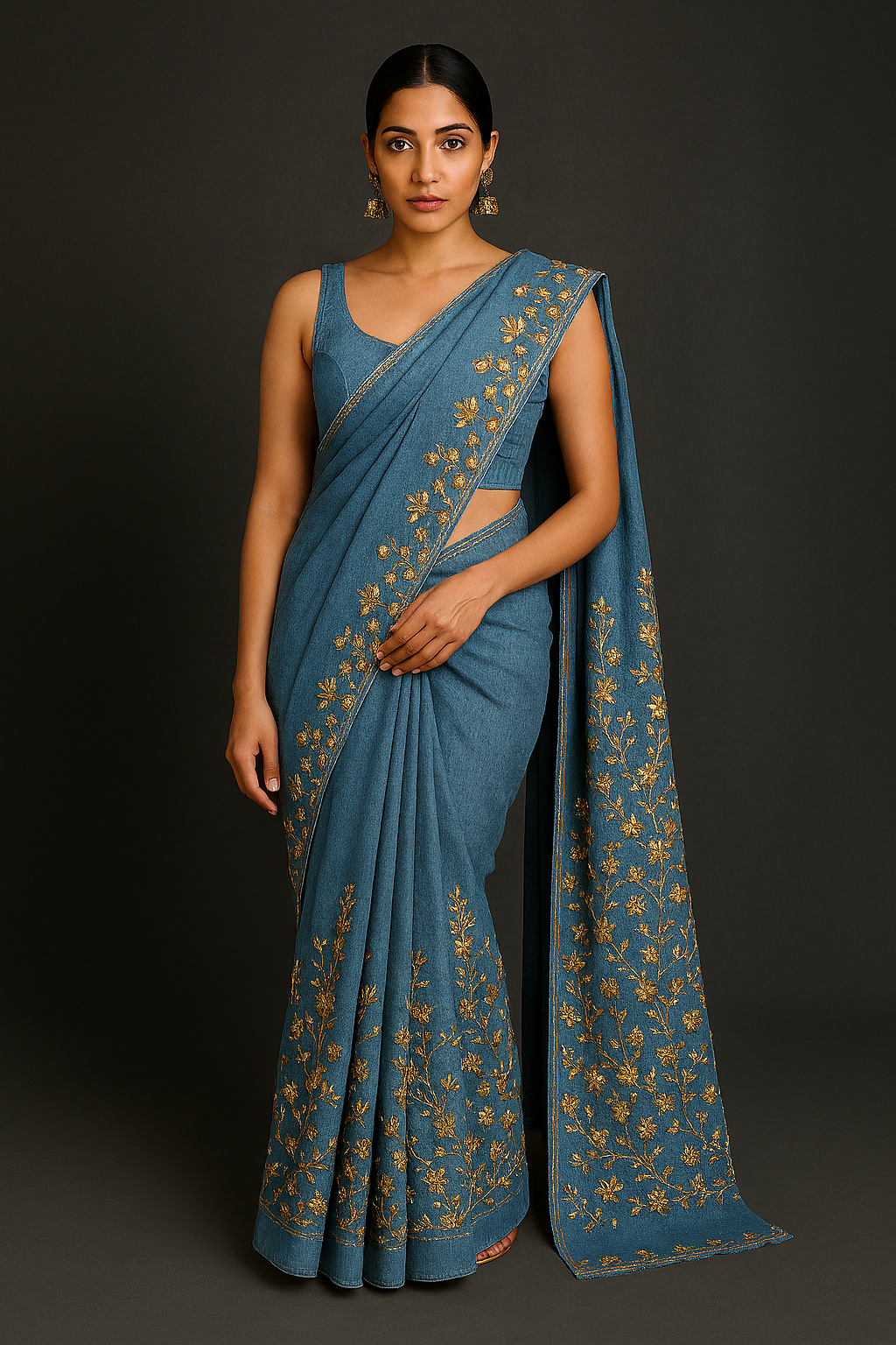 Blue Embroidered Saree