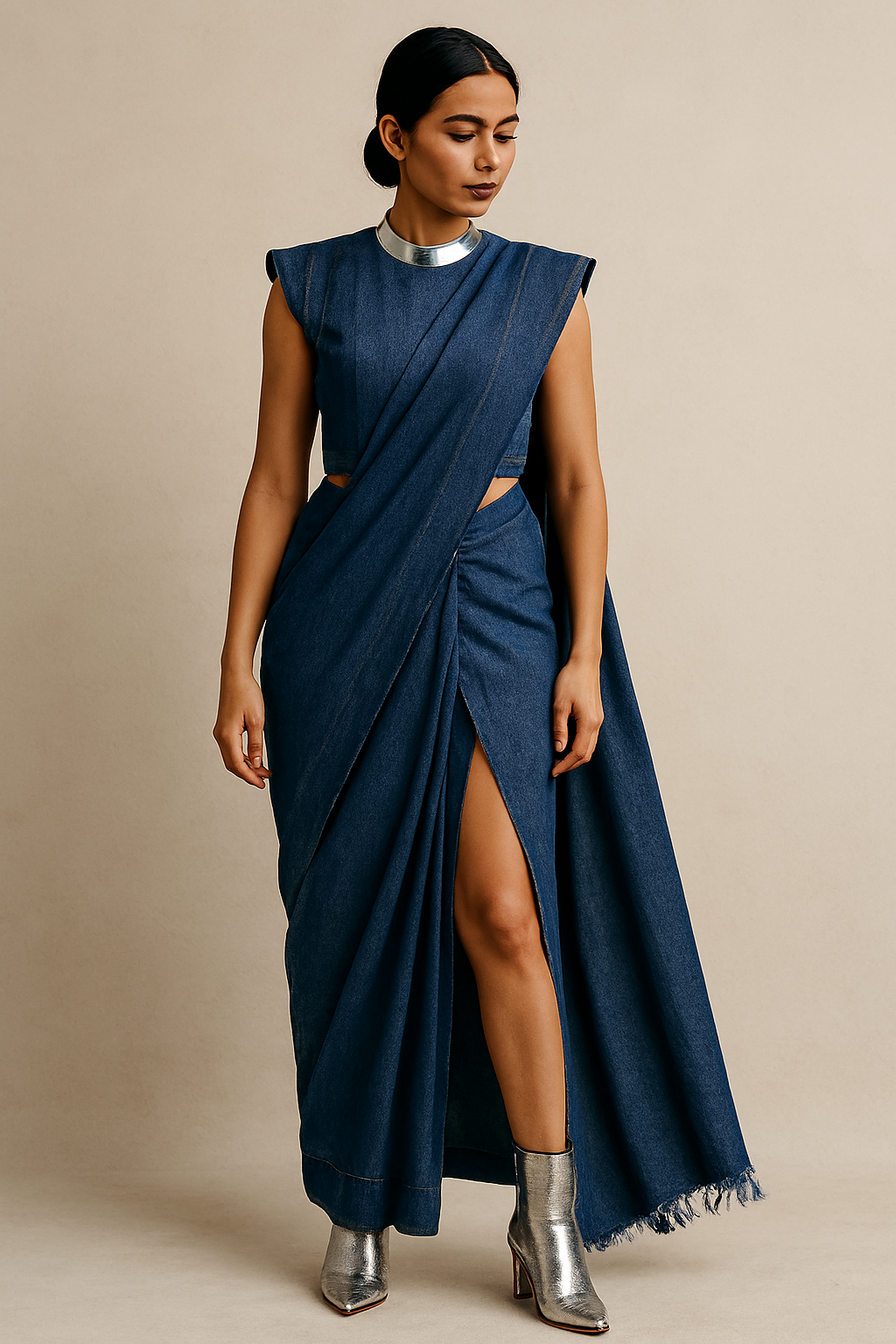Contemporary Denim Draped Dress