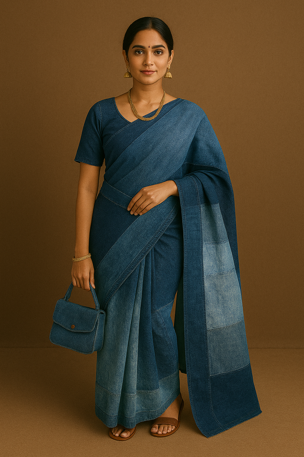 Denim Patchwork Saree