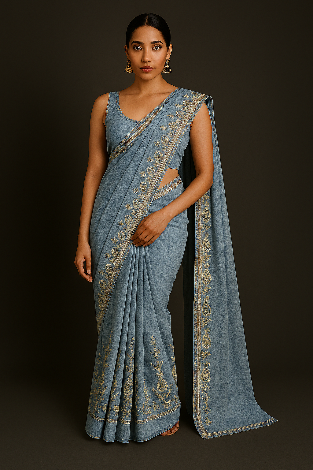 Elegant Blue Embroidered Saree