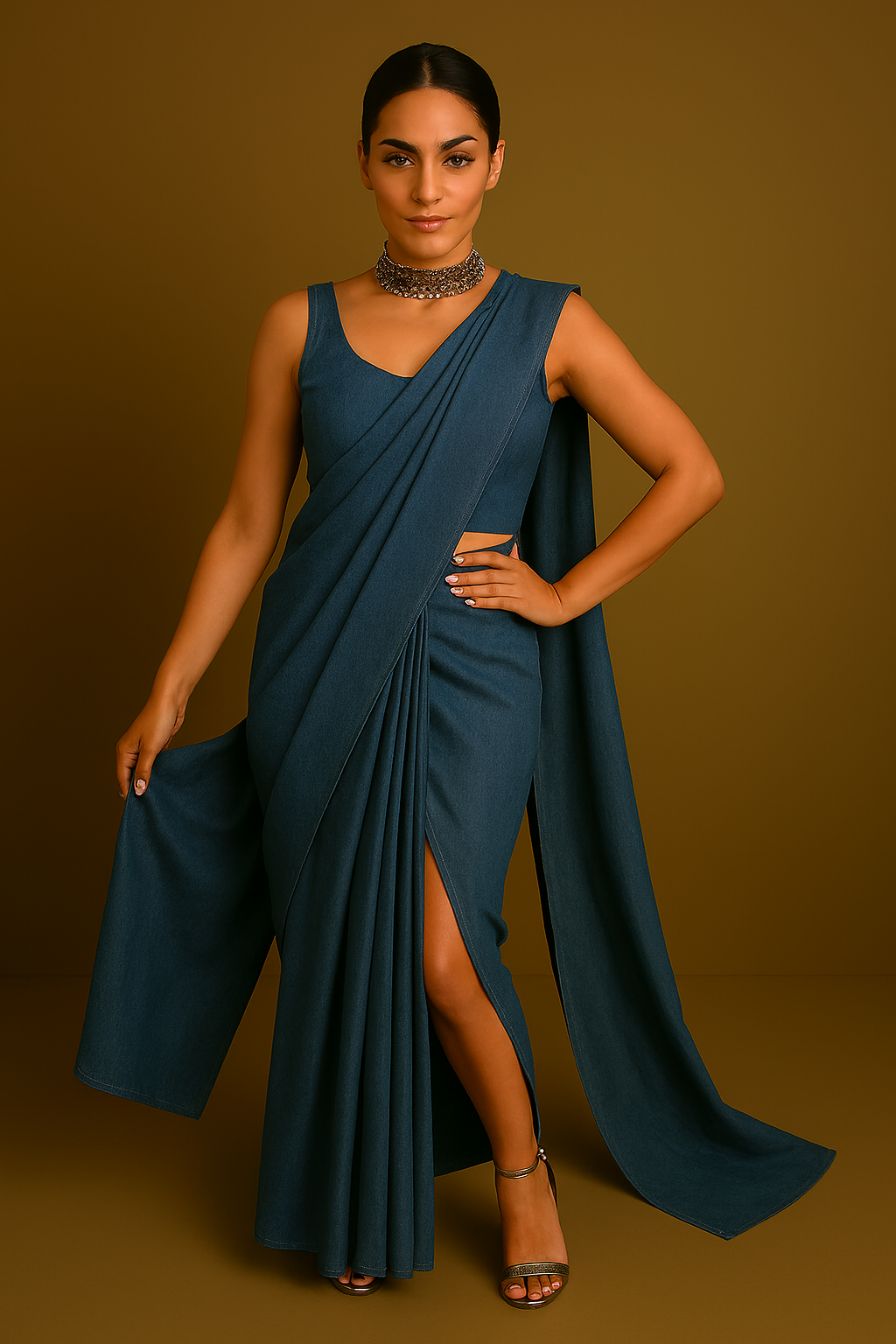 Elegant Teal Draped Evening Gown