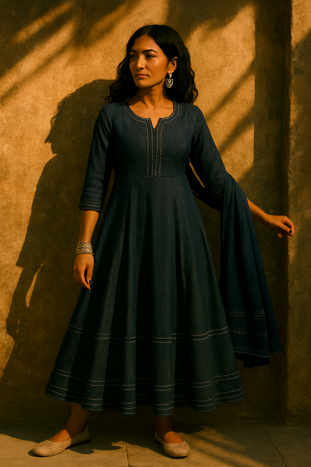 Elegant Denim Anarkali Dress