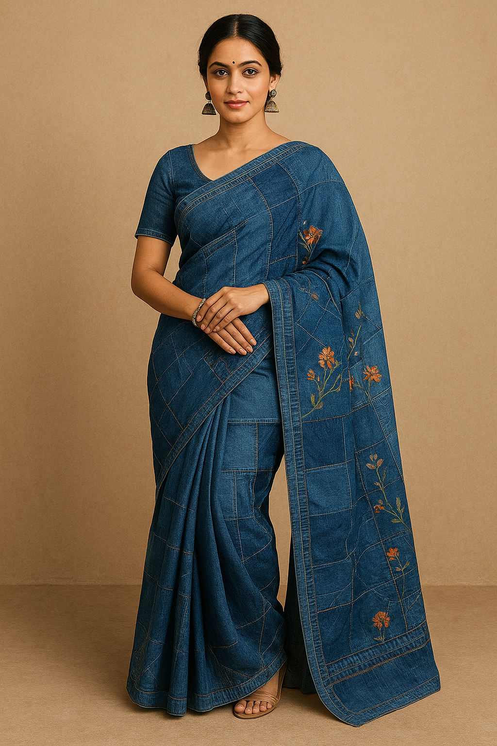 Denim Patchwork Saree