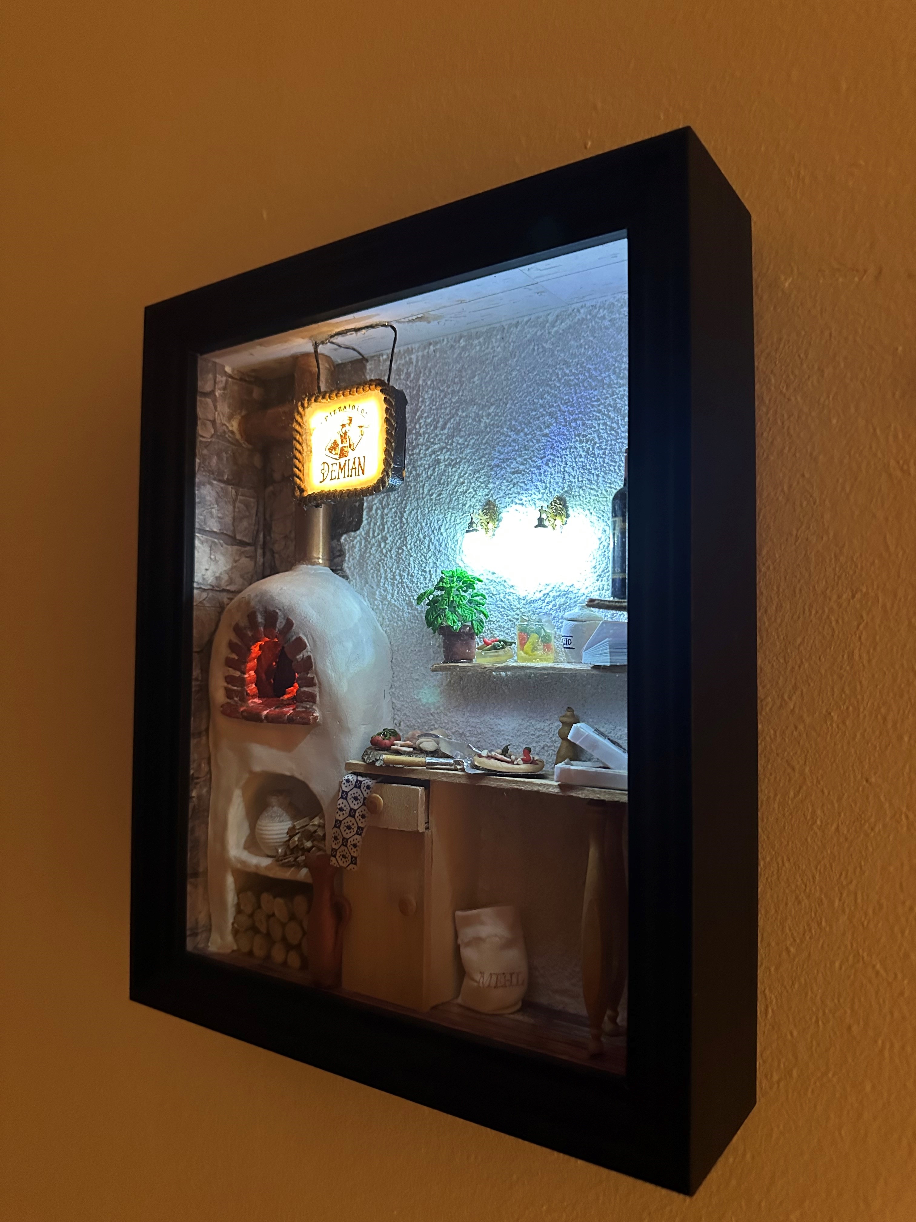 Pizzabackstube im Bilderrahmen, Diorama
