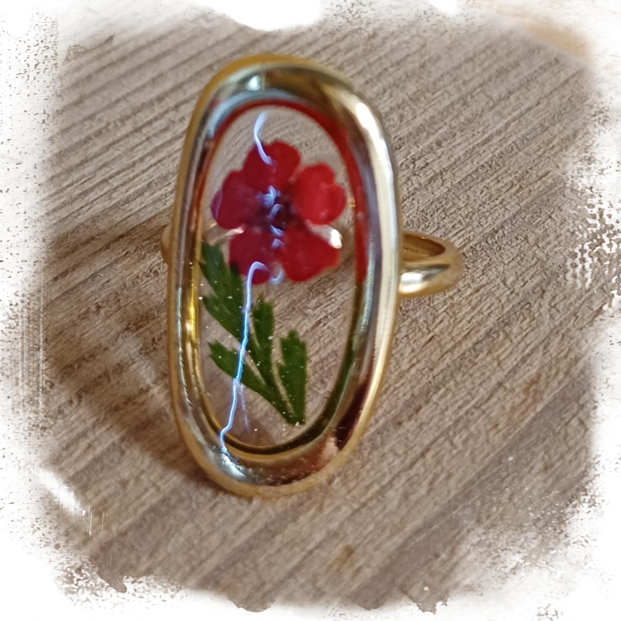 Bague doré fleur et fougère