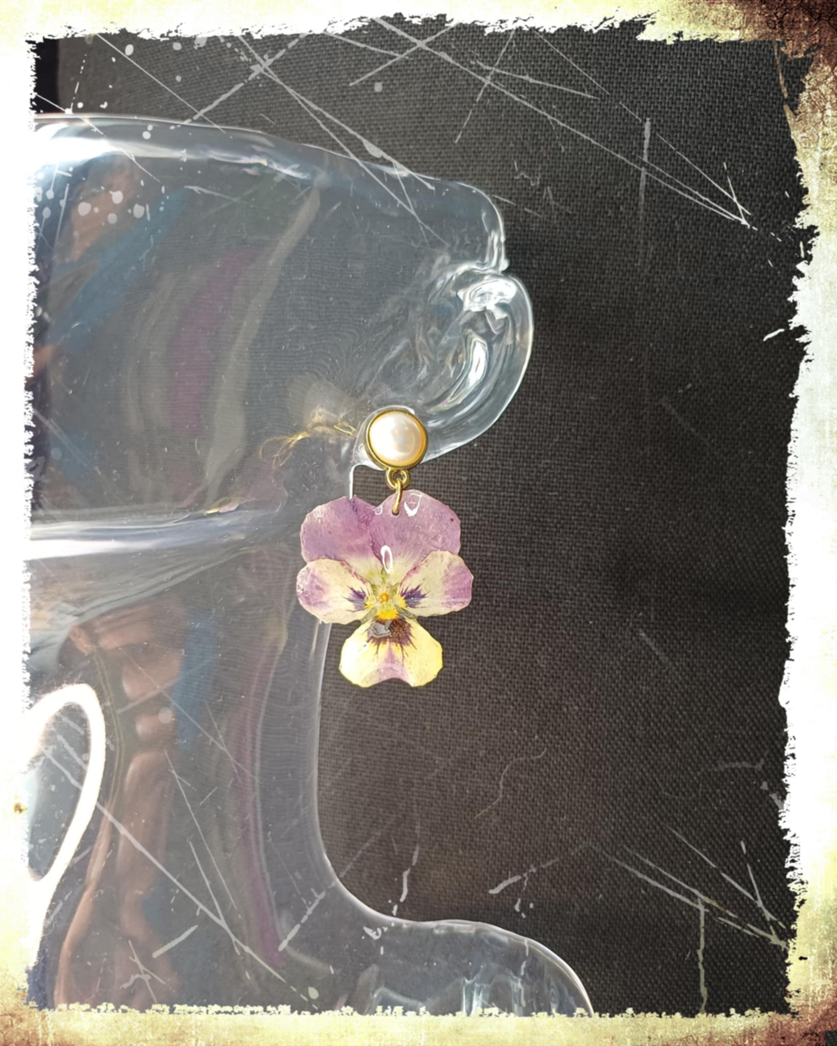 Boucles Pensées mauve/jaune