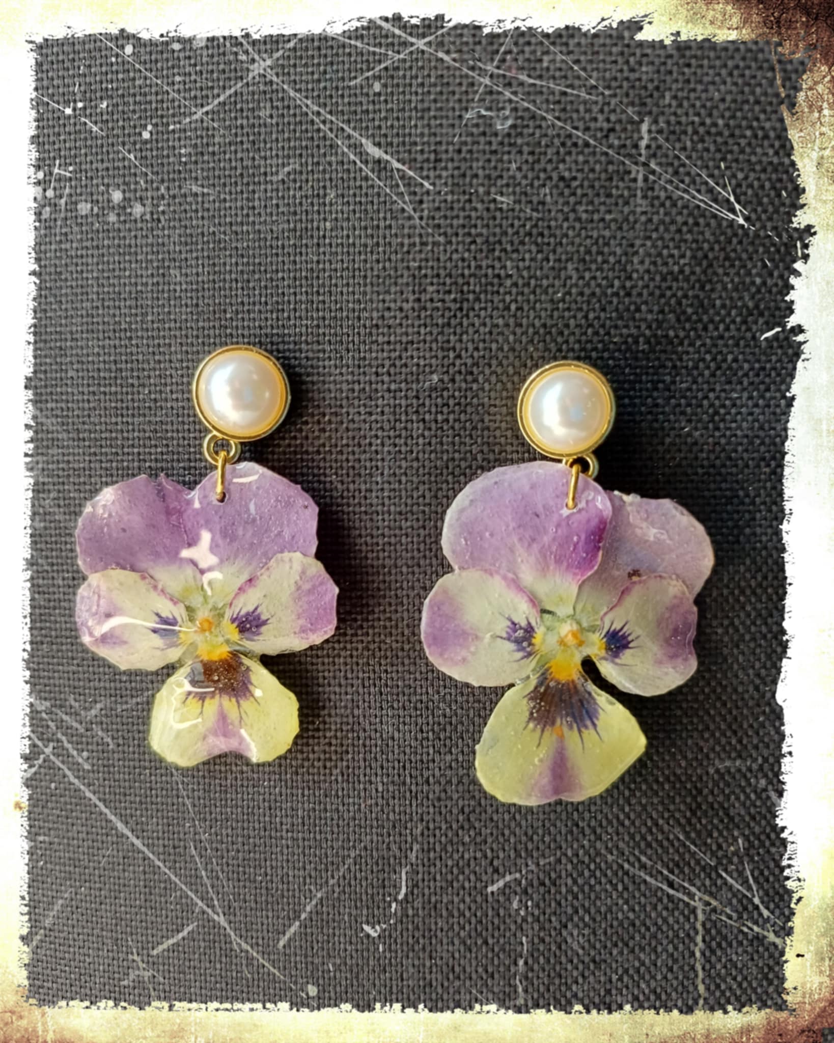 Boucles Pensées mauve/jaune