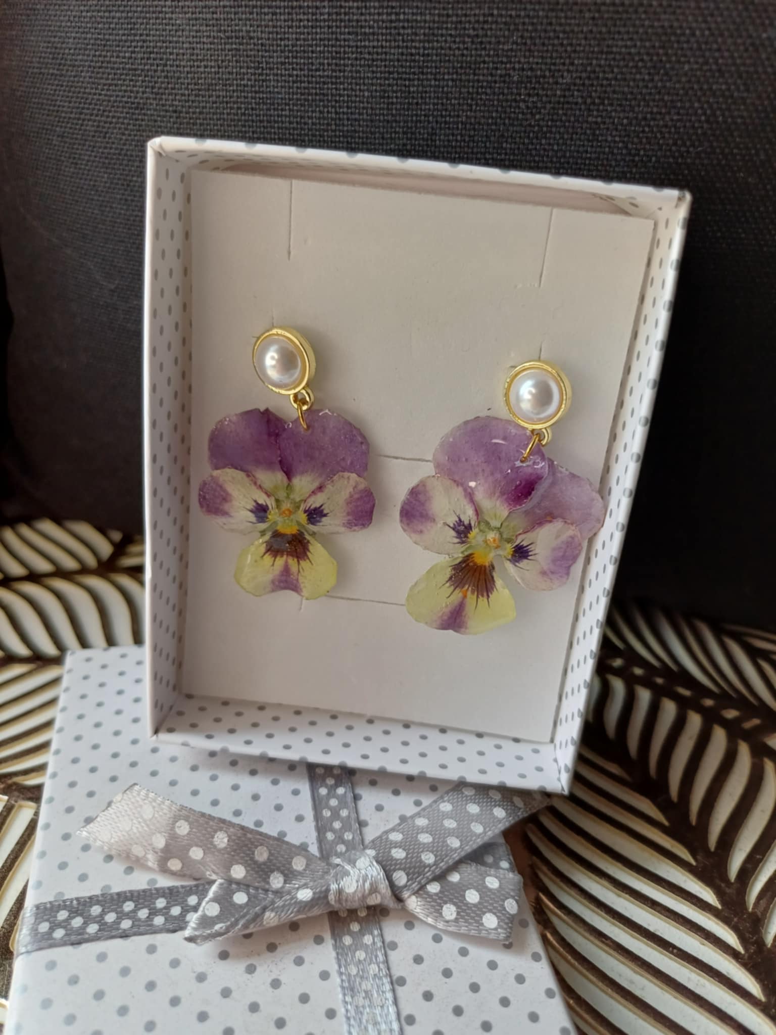 Boucles Pensées mauve/jaune