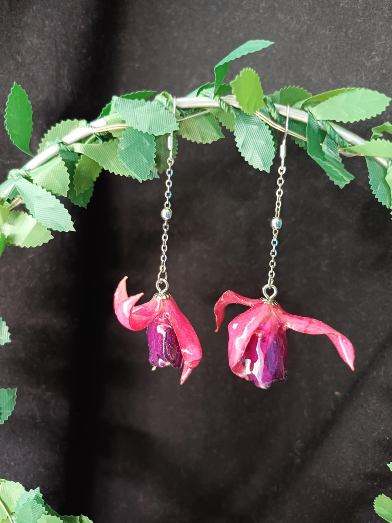Boucles d'oreilles fleurs de Fuchsia mauve