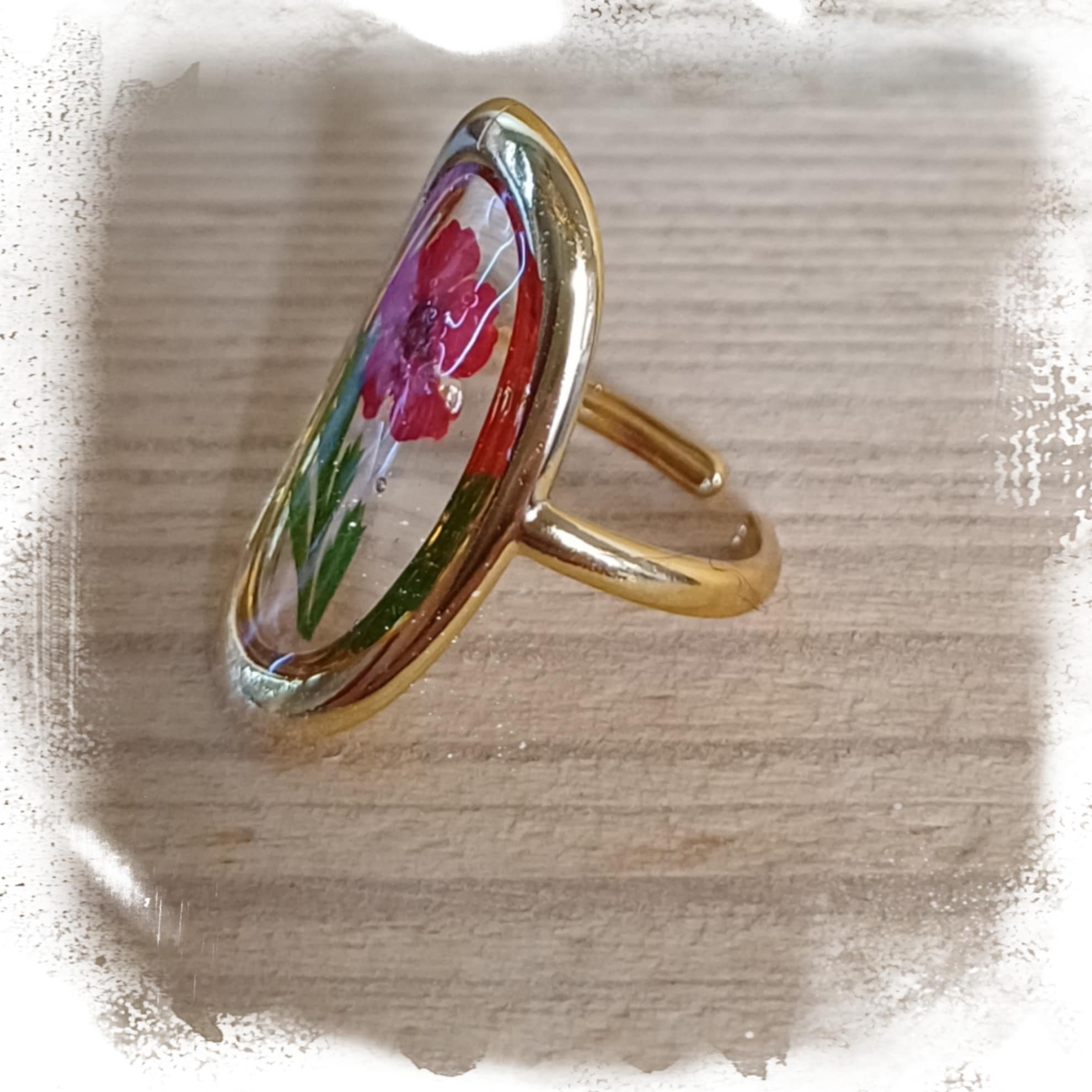 Bague doré fleur et fougère