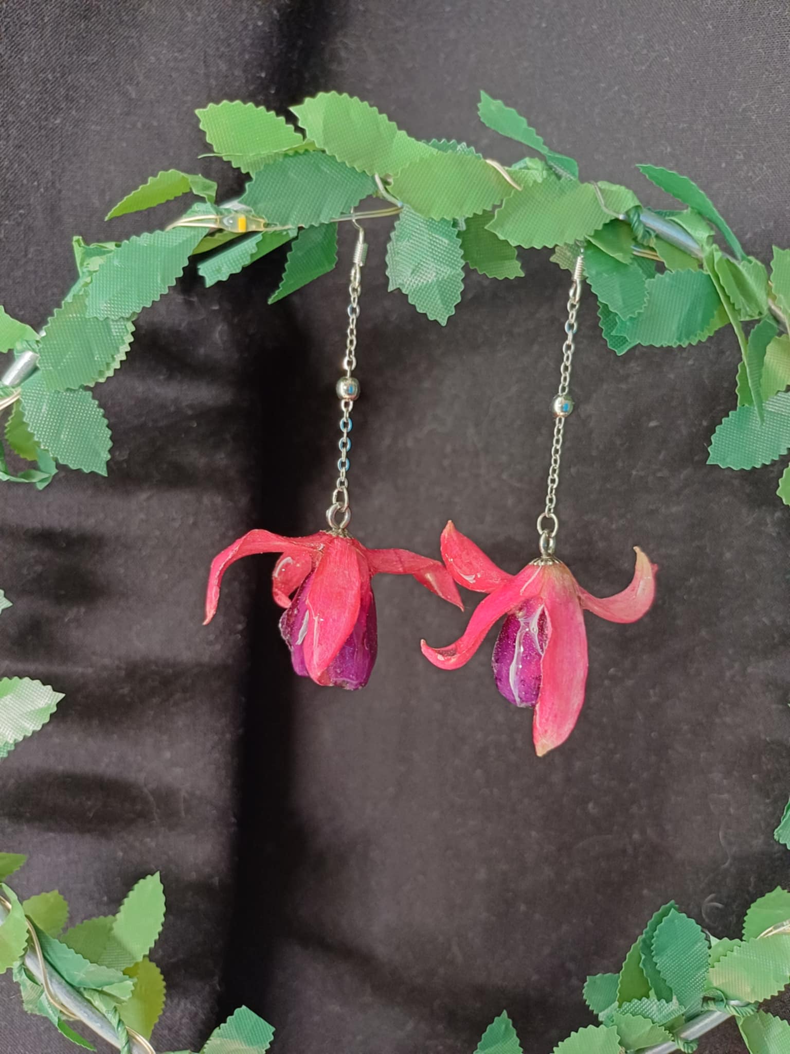 Boucles d'oreilles fleurs de Fuchsia mauve