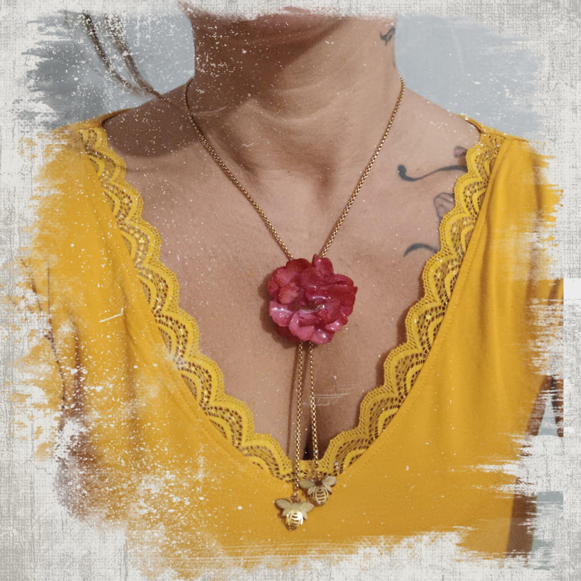 Collier réglable Rose rouge