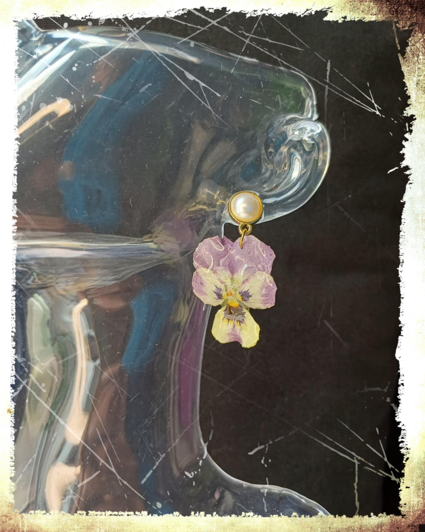 Boucles Pensées mauve/jaune