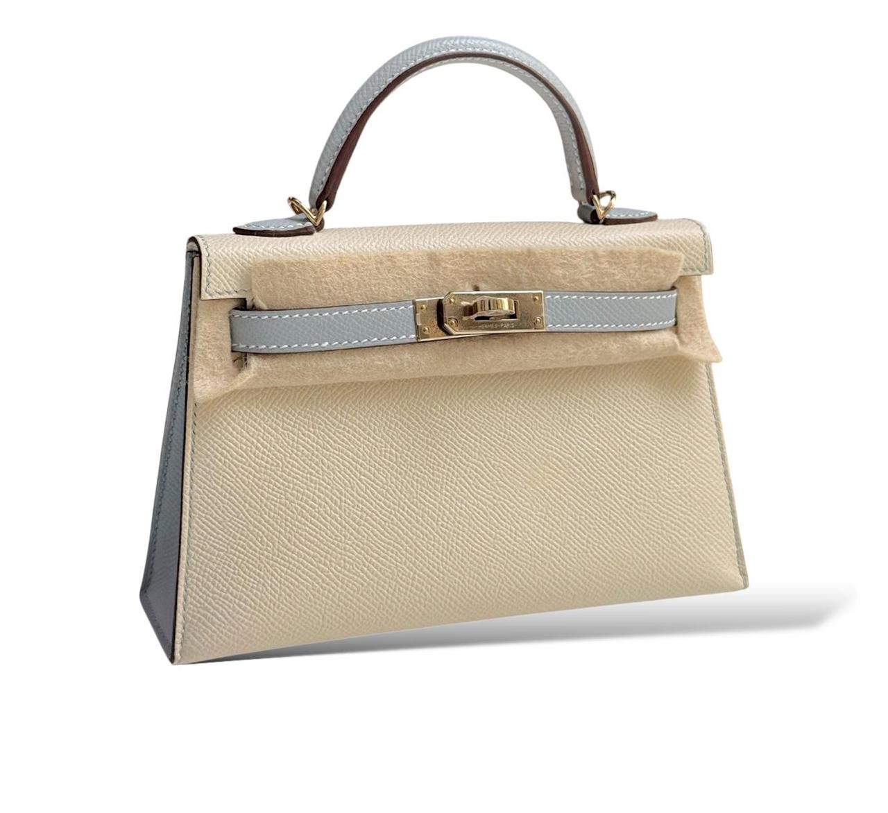 Hermes Kelly Mini So Craie/Bleu