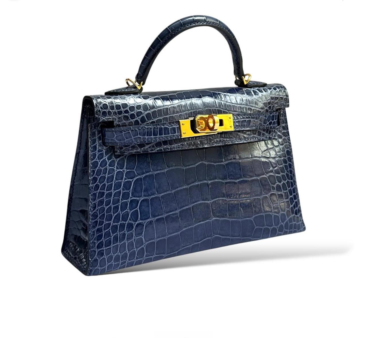 Hermes Kelly Mini Bleu Saphir Shiny Croco