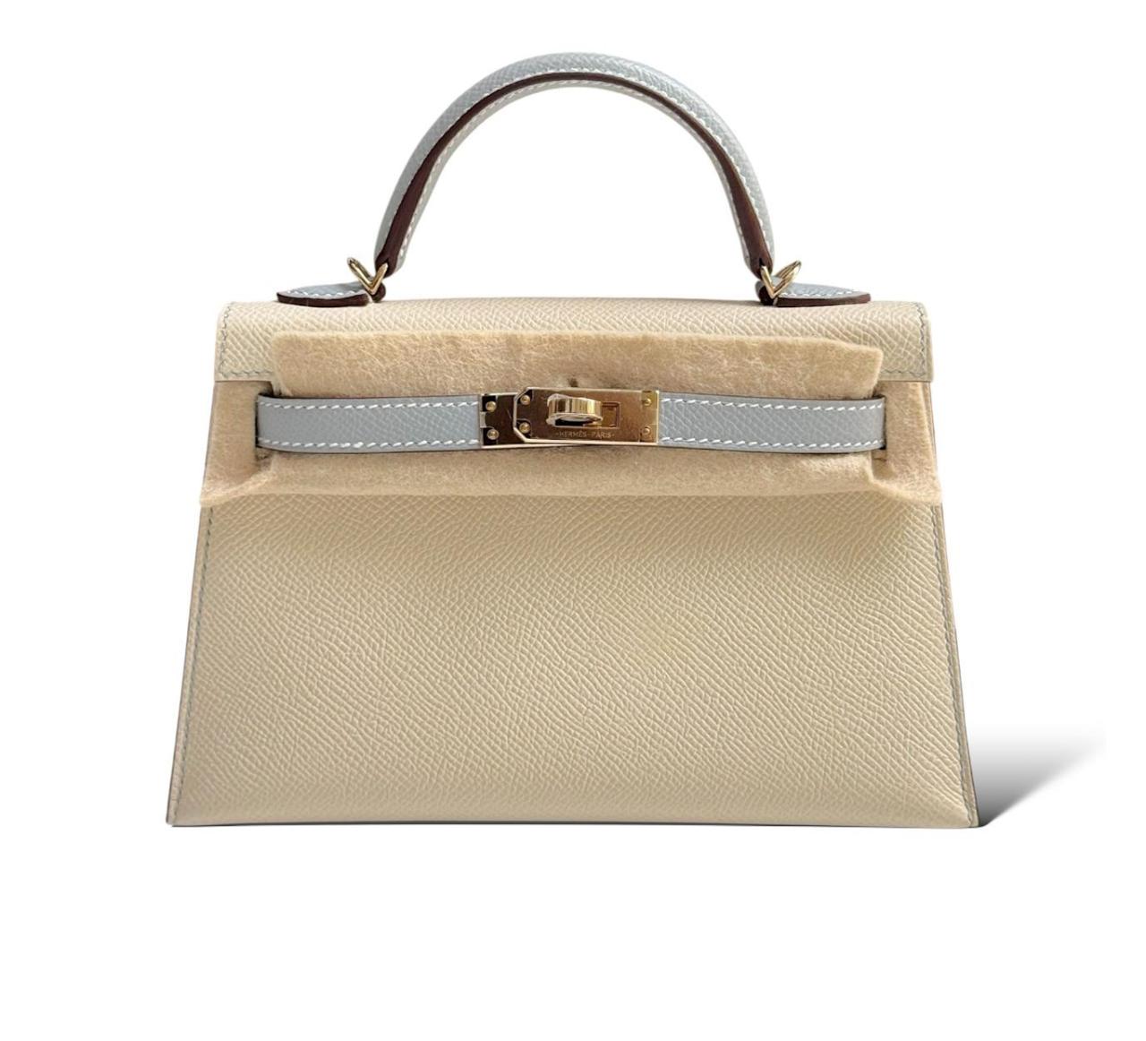 Hermes Kelly Mini So Craie/Bleu