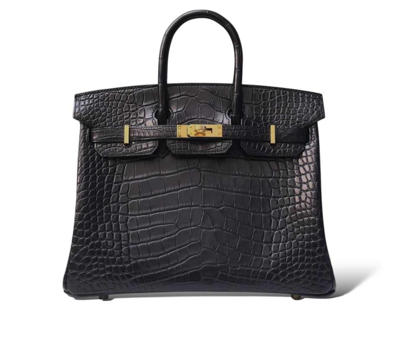 Hermes Birkin 25 Black Retourne Crocodile Matte