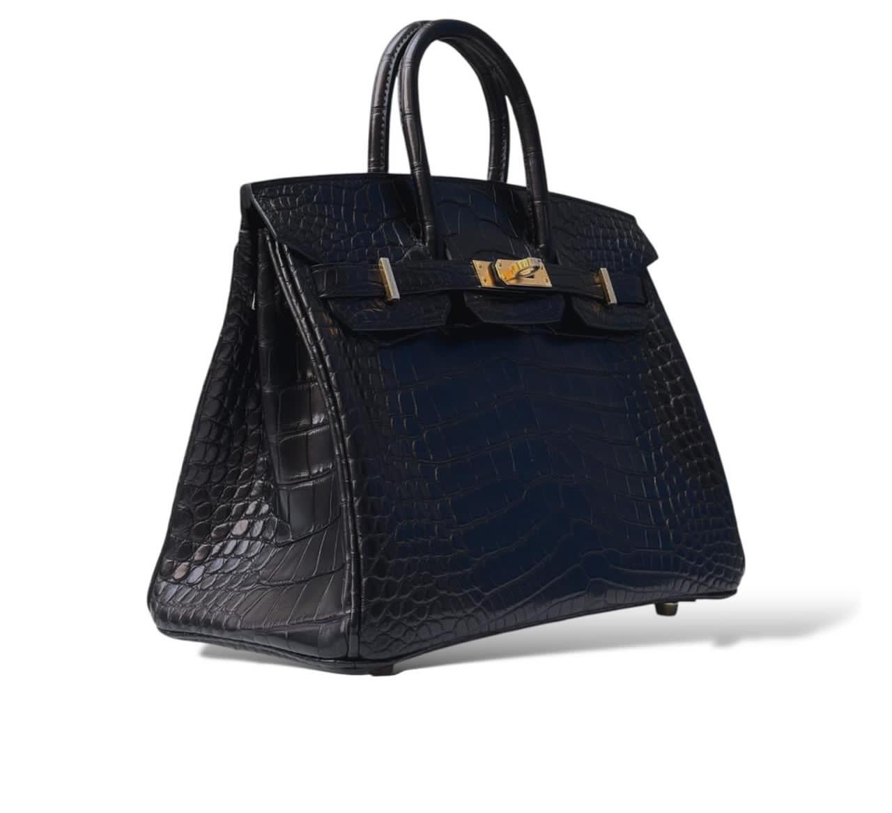 Hermes Birkin 25 Black Retourne Crocodile Matte