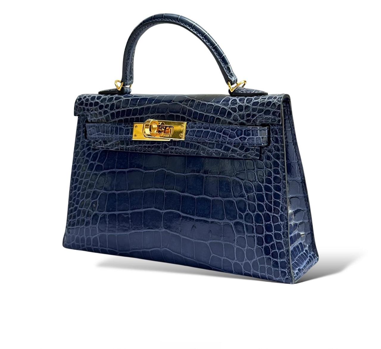 Hermes Kelly Mini Bleu Saphir Shiny Croco