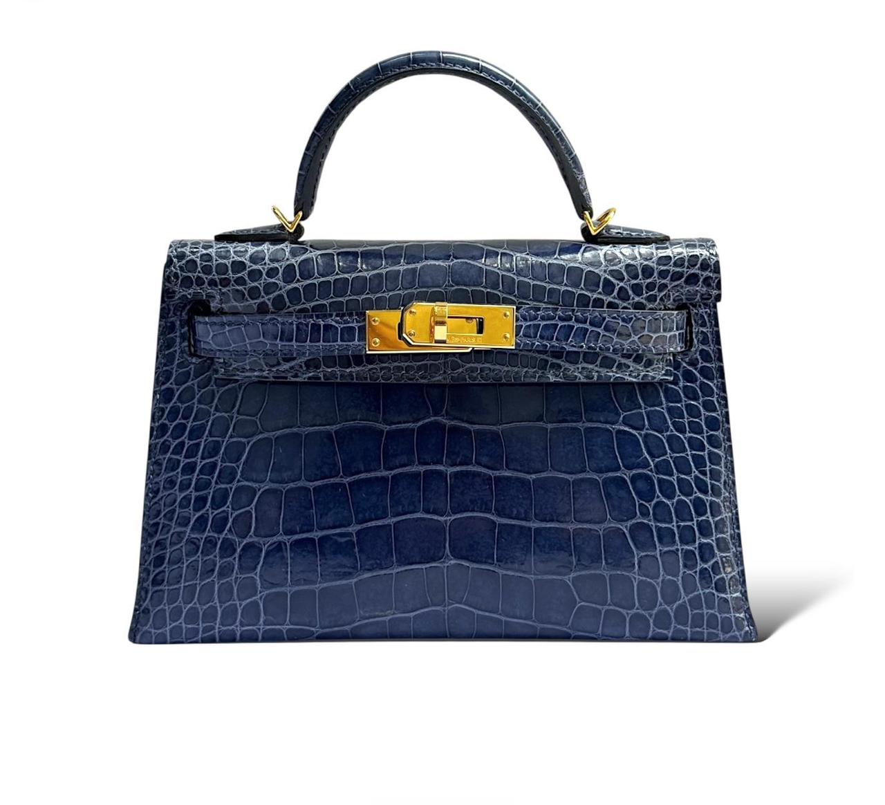Hermes Kelly Mini Bleu Saphir Shiny Croco
