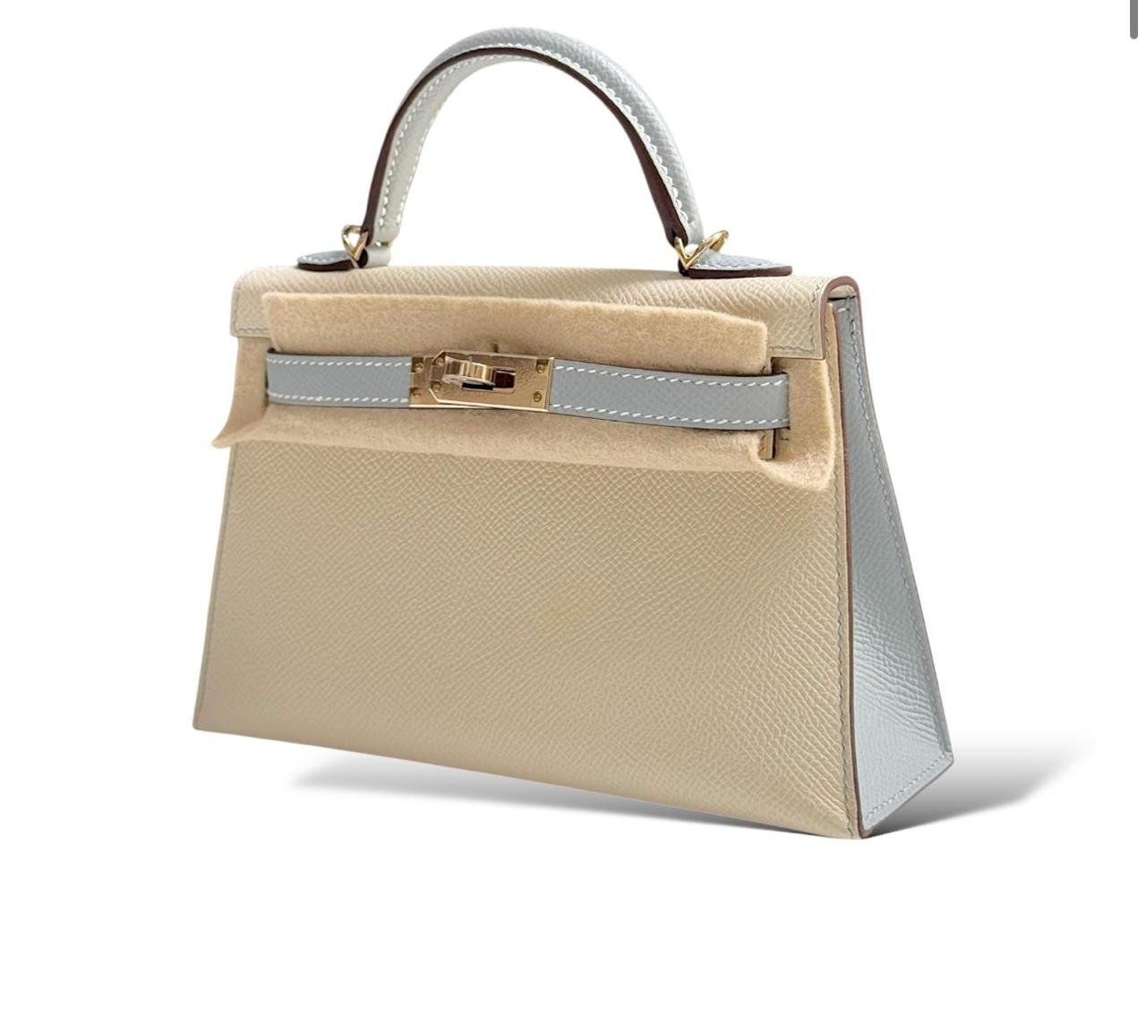Hermes Kelly Mini So Craie/Bleu