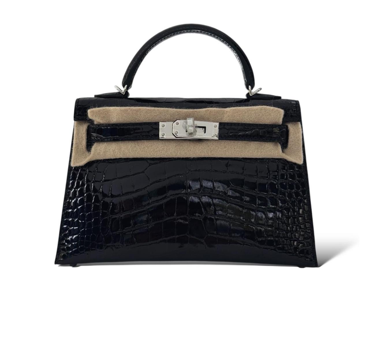 Hermes Kelly Mini Black Shiny Croco