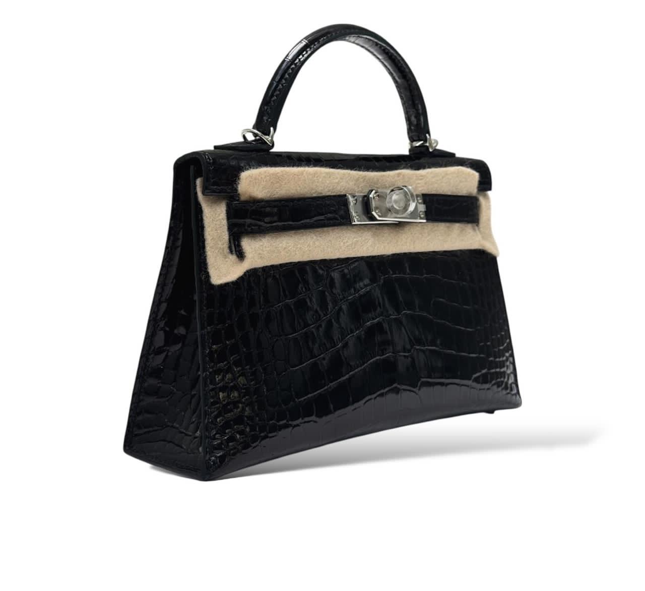 Hermes Kelly Mini Black Shiny Croco