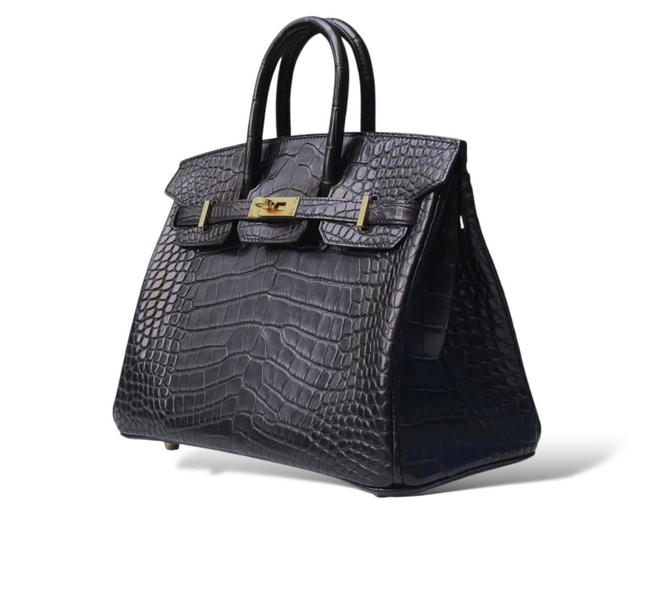 Hermes Birkin 25 Black Retourne Crocodile Matte