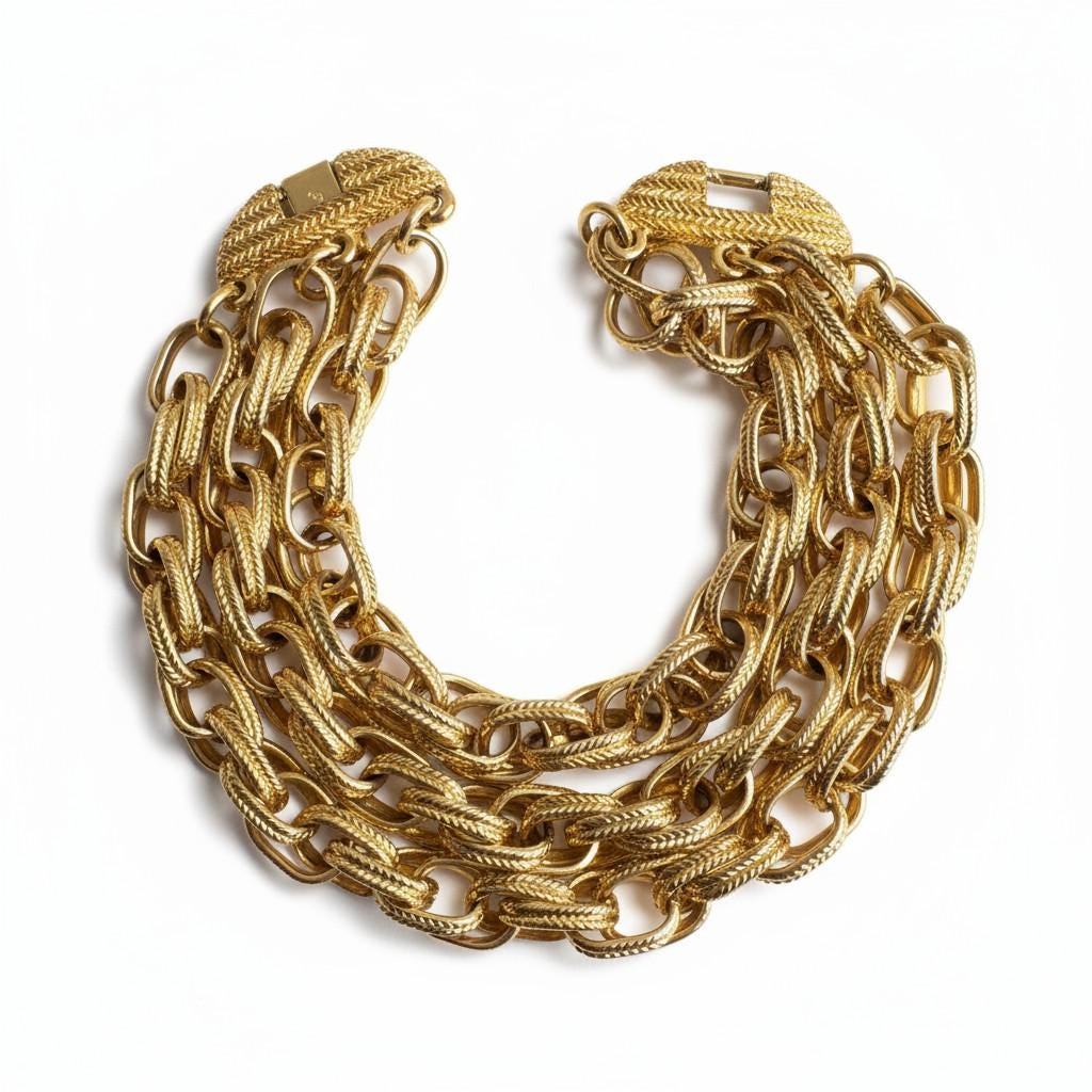 Vintage Monet Bracelet: Triple Chain Link Gold Plated Statement Jewellery, 1980s Classic Design