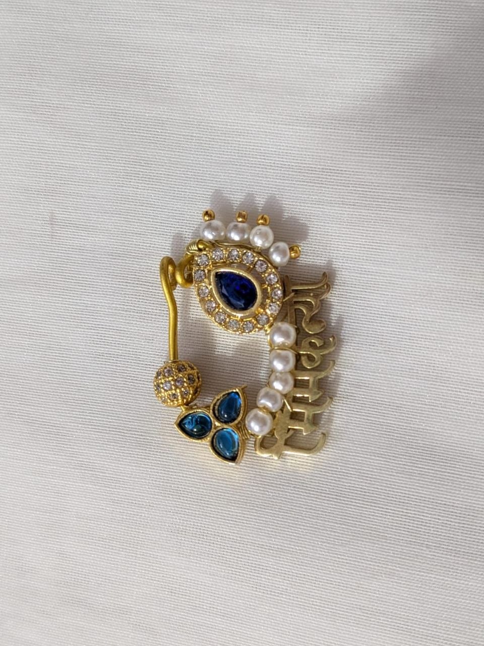 Bhimkanya ready Name nath , Ready to wear with blue stone and white AD ball 