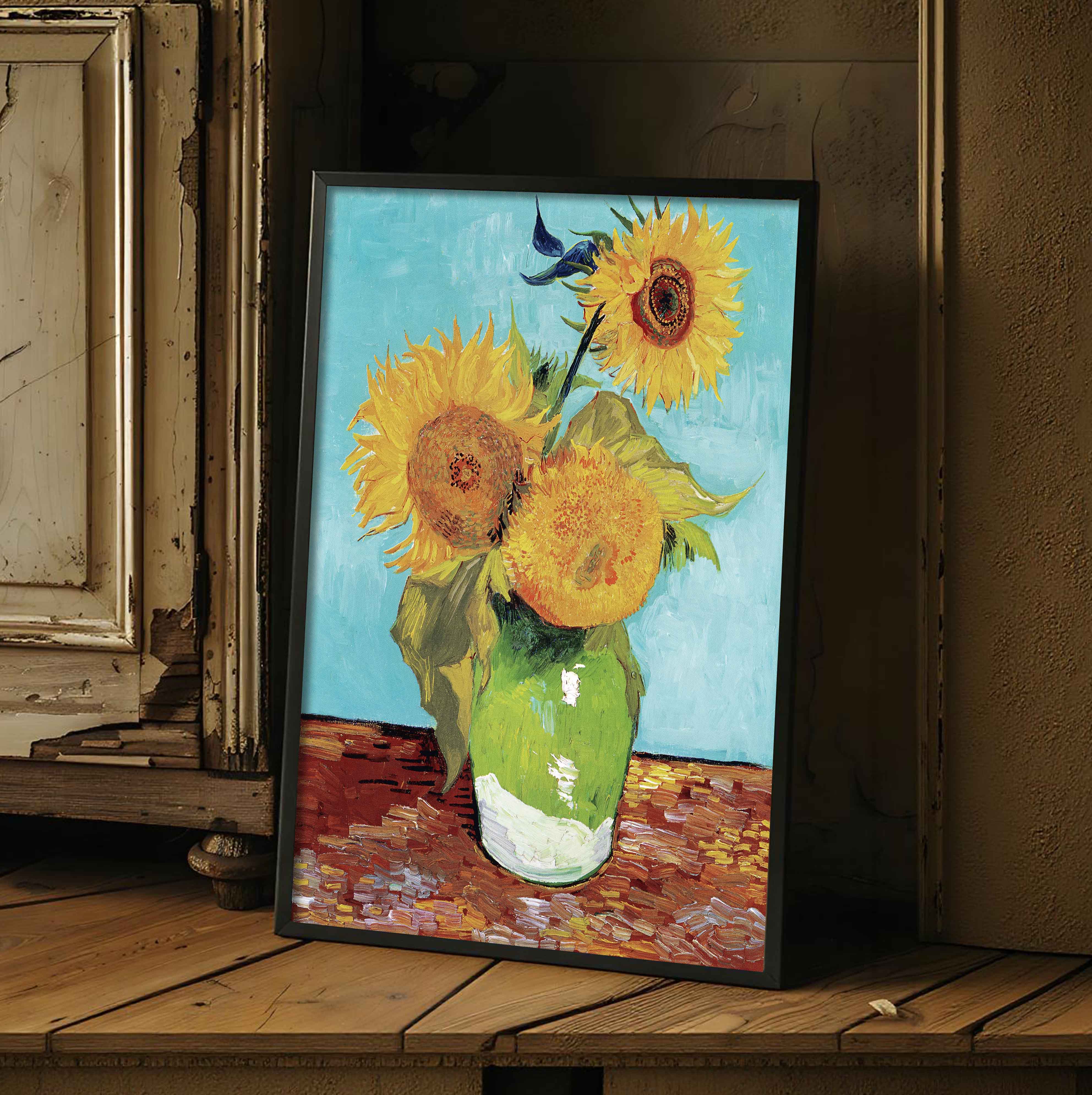 Sunflowers in a Green Vase Art Print