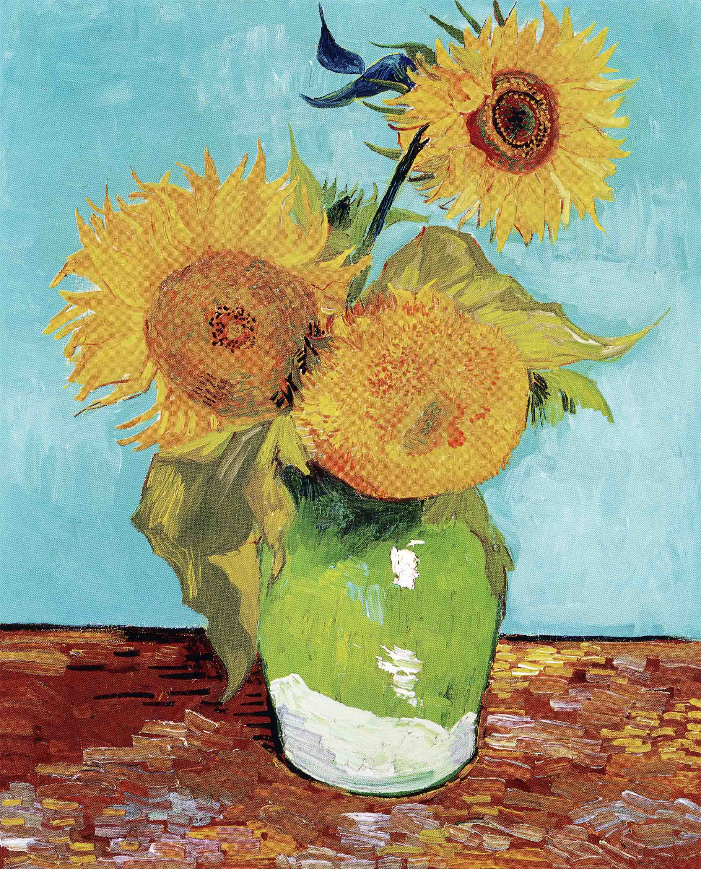 Sunflowers in a Green Vase Art Print