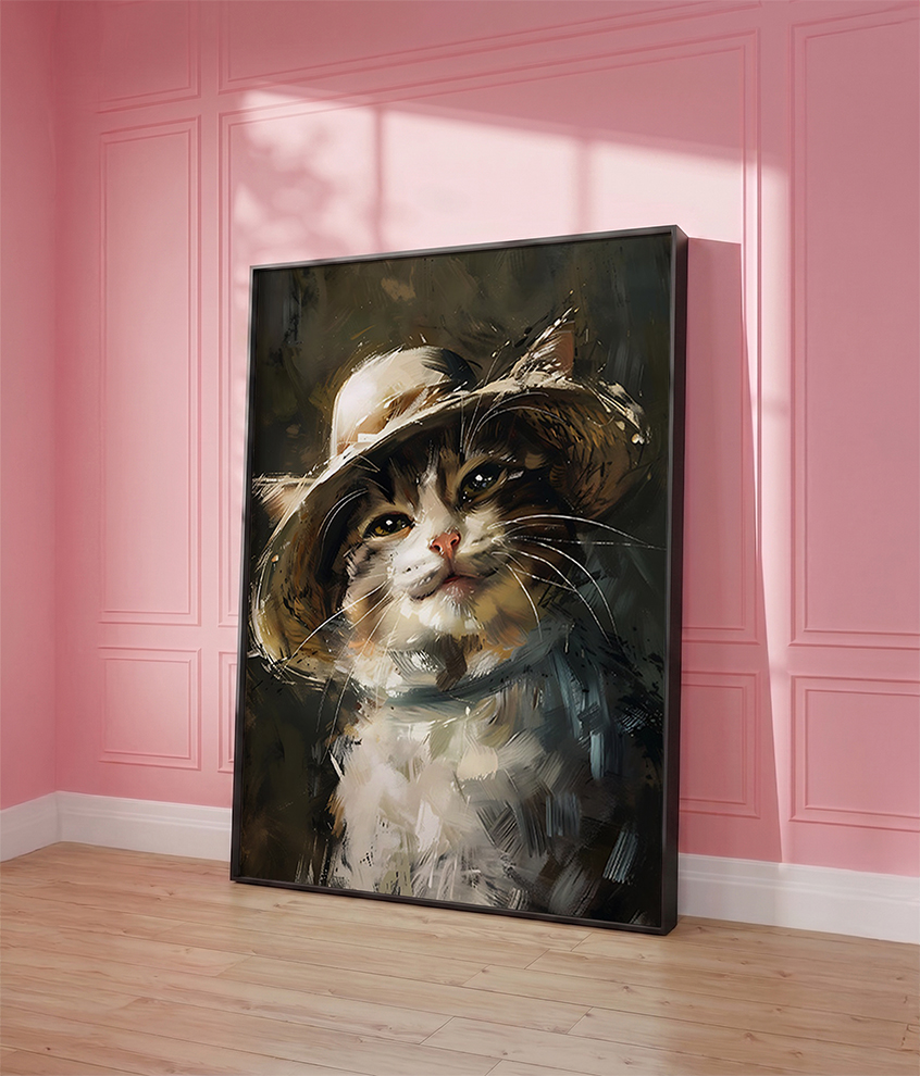 Cat Portrait in Straw Hat
