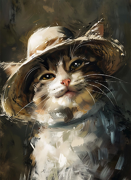 Cat Portrait in Straw Hat