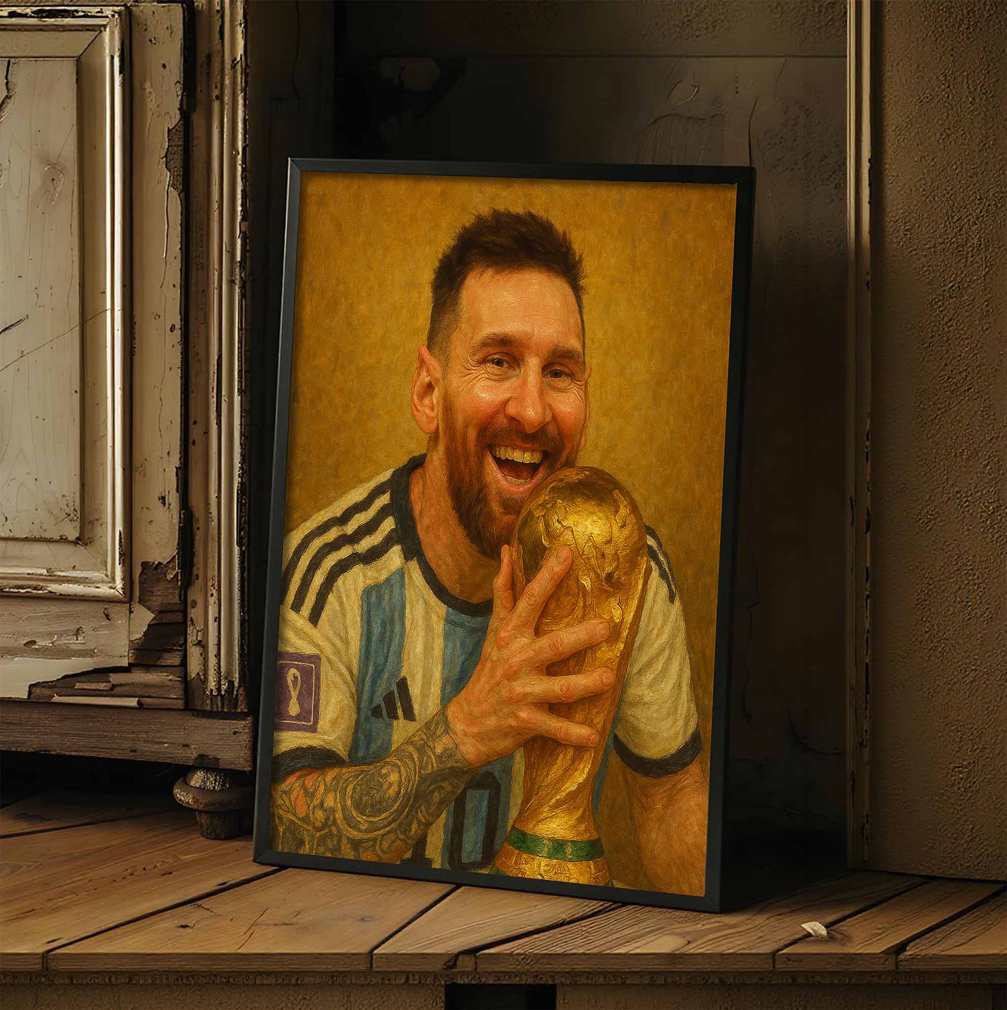 Leo Messi WC Trophy Print