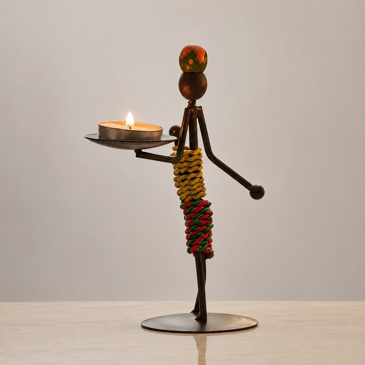 Vintage Waitress Figure Metal Candle Holder