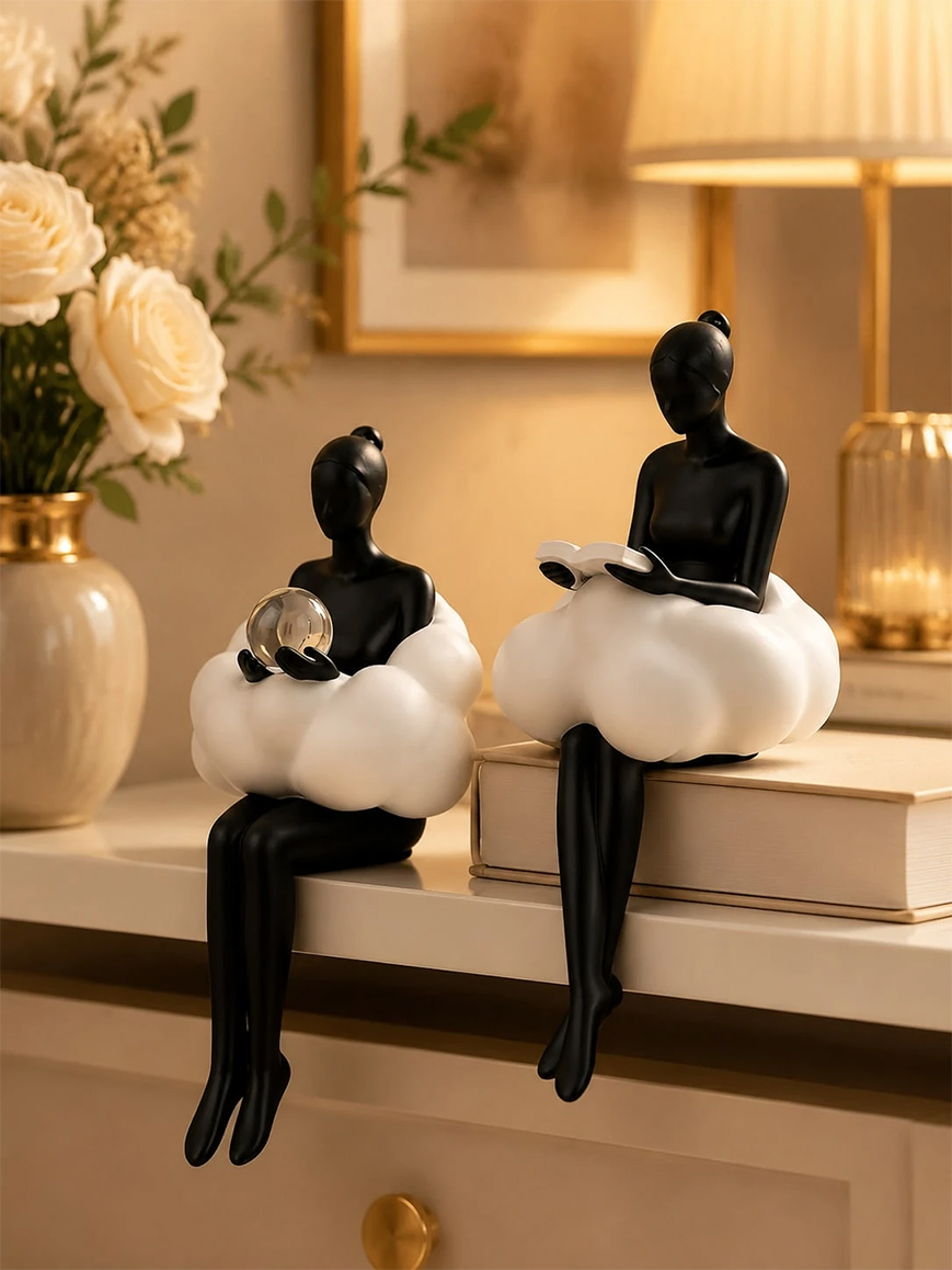 Elegant Cloud Lady Reading Figure