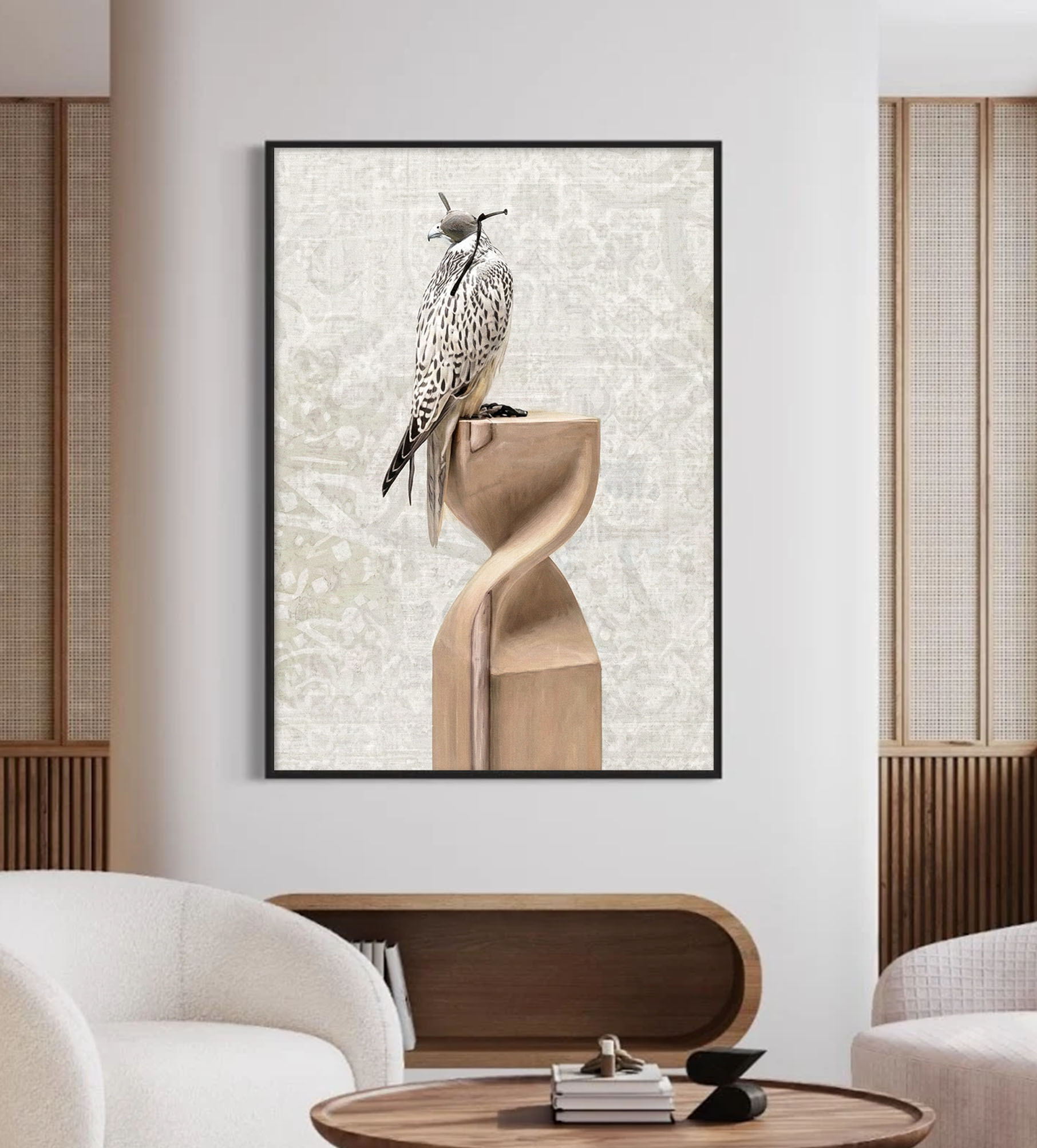 Falcon Sculpture Calligraphy Poster