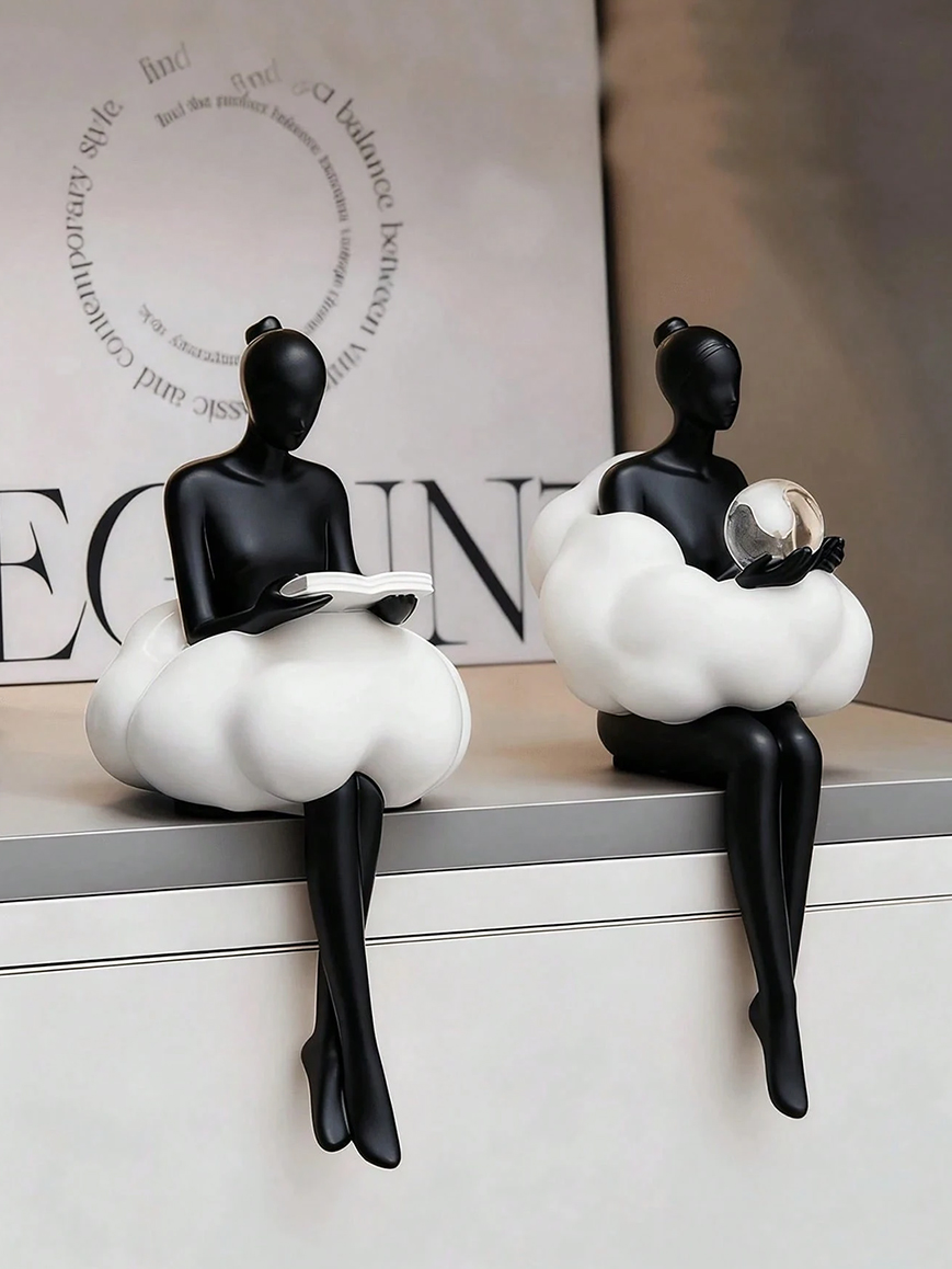 Elegant Cloud Lady Reading Figure