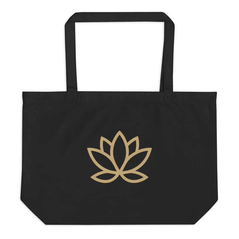 Black Tote Bag with Lotus Design