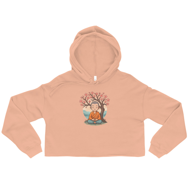 Black Cropped Hoodie with Meditating Print