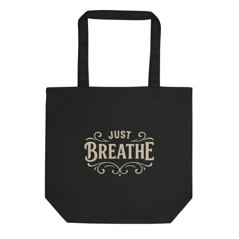 Just Breathe Black Tote Bag