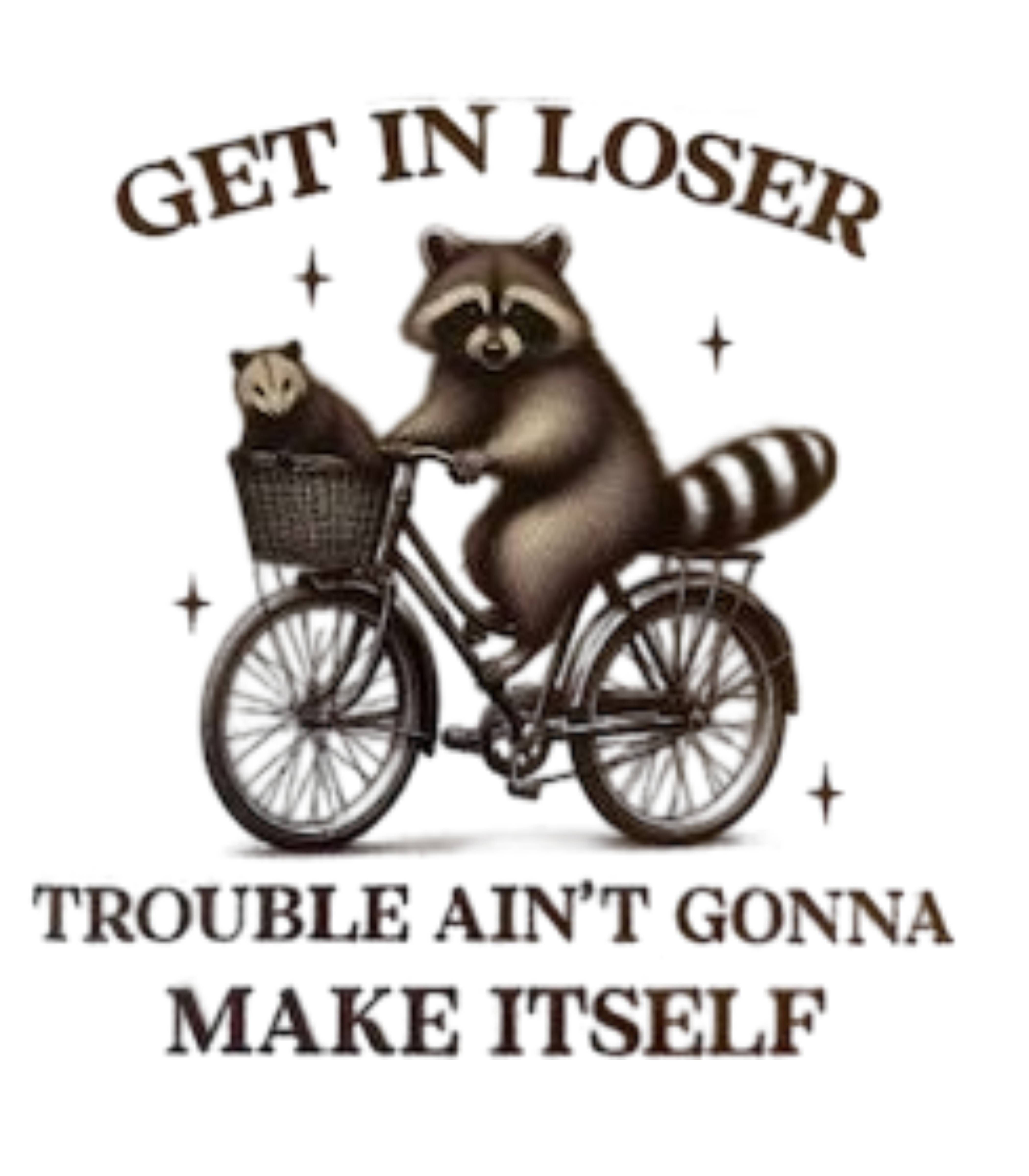 Funny Raccoon and Opossum Cycling Art Print