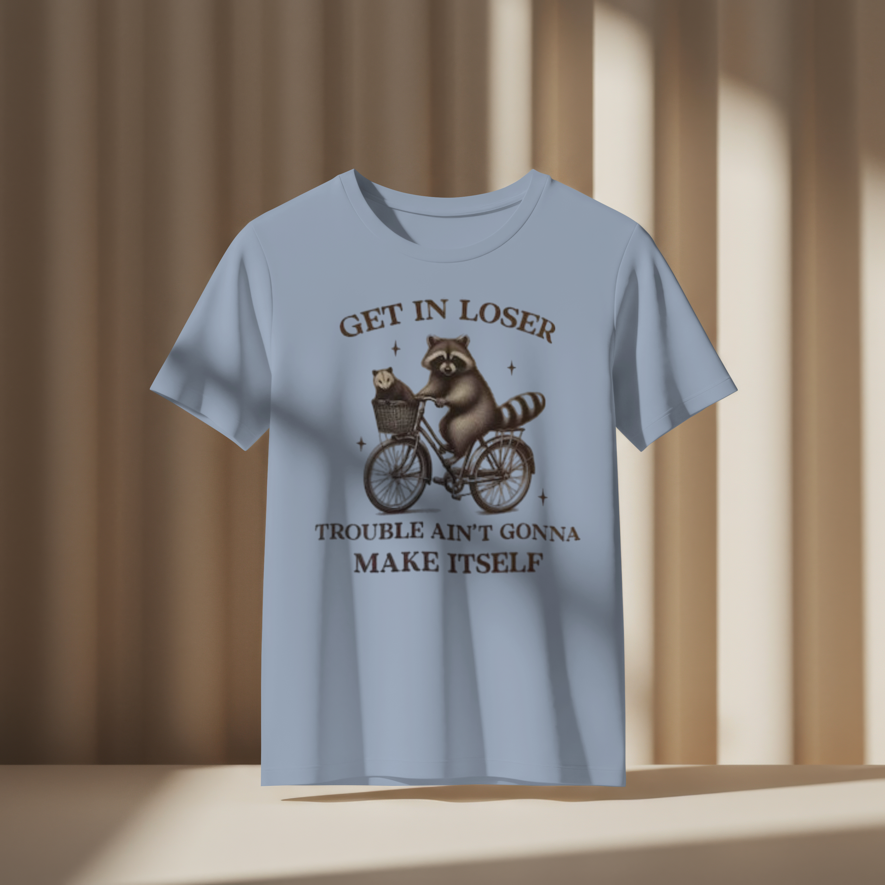 Funny Raccoon and Opossum Cycling Art Print